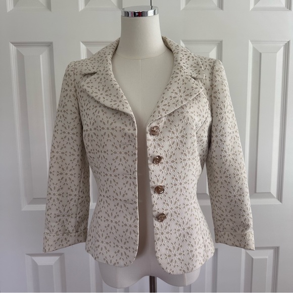 Tahari Jackets & Blazers - Tahari Tan Navy Tailored Business taupe Off White Cut Outs Blazer Slim Fit Size4